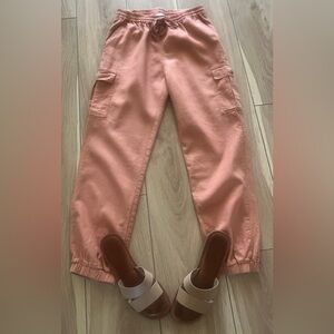 Love Tree Pants Womens Sz M Dusty light orange 🍊 Linen Drawstring Cinched Jogger